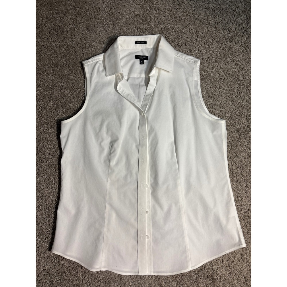 Talbots Petites White Sleeveless Button Down Shirt Wrinkle Resistant Size 8P